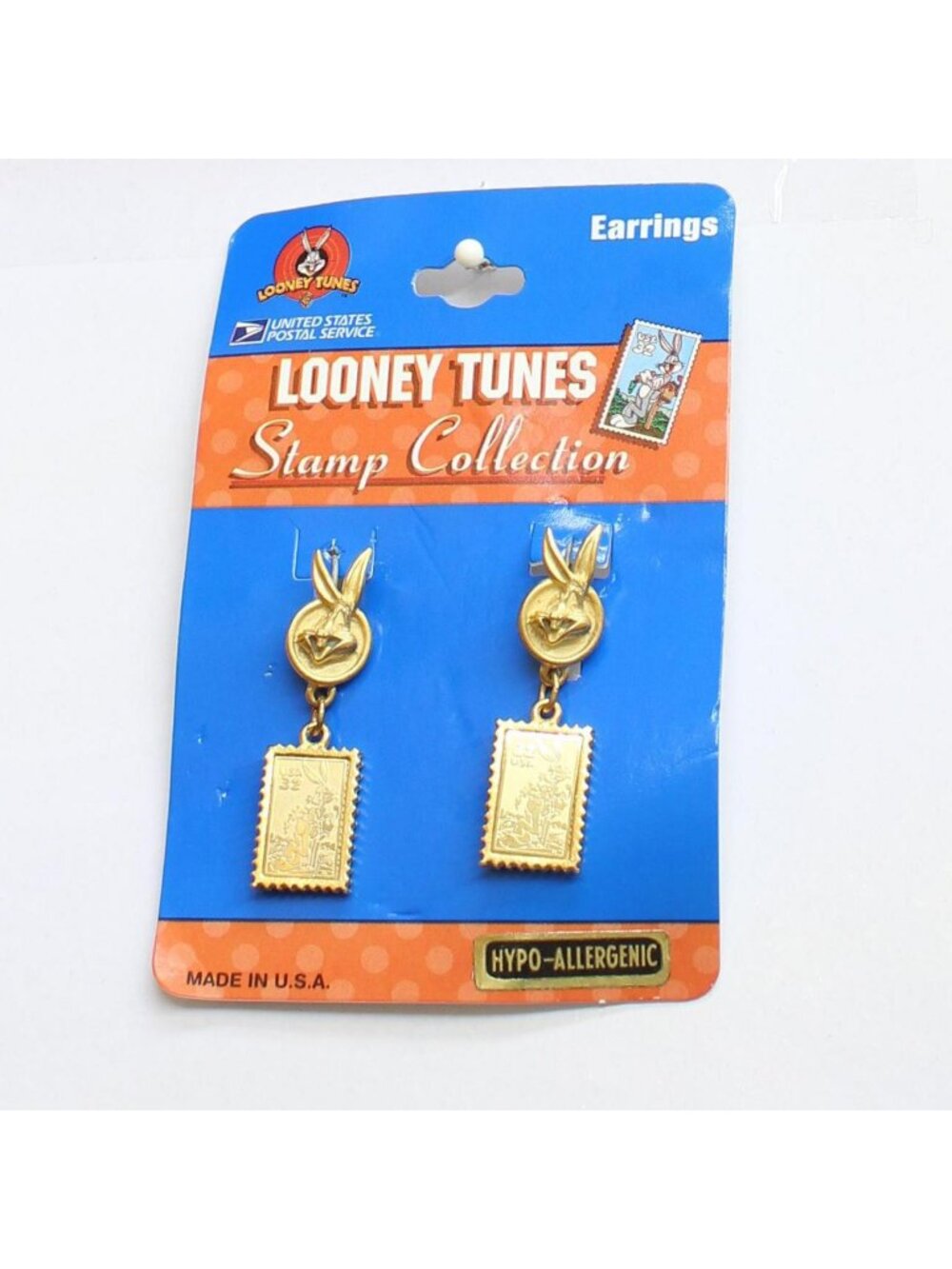 Starline Creations Bugs Bunny Stamp Dangle Earrings Gold Yellow 1.75"